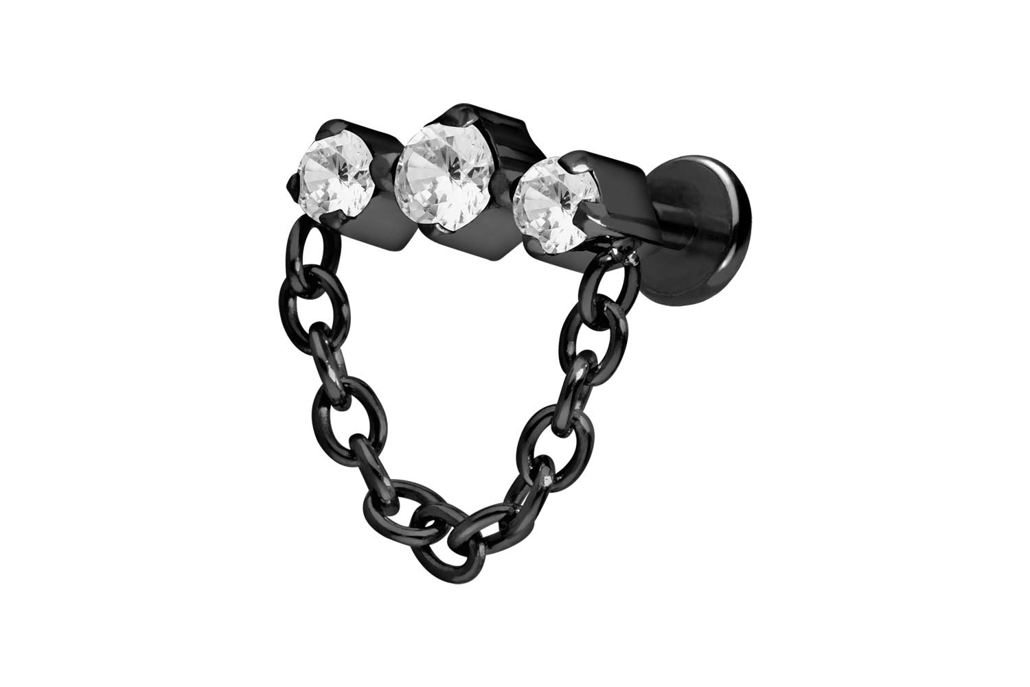Titan Labret Piercing mit Push Fit 3 EINGEFASSTE KRISTALLE + KETTE